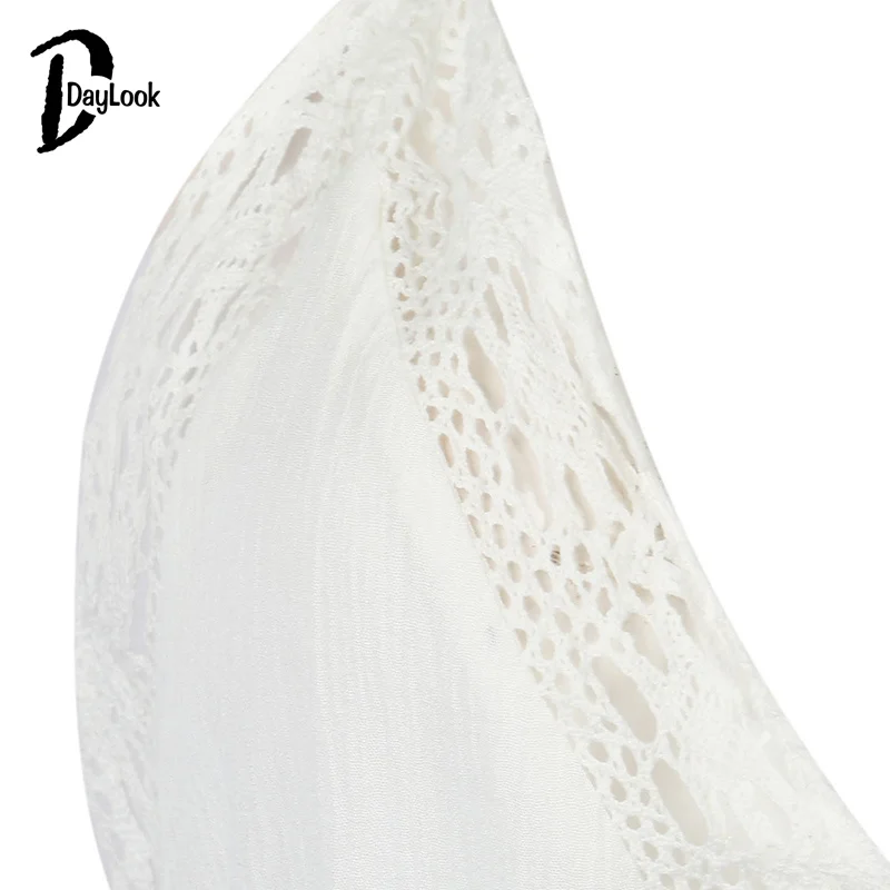 DayLook 2016 Летний Топ Женщин Синий и Белый Холтер Кружева Сетки Открытым вернуться