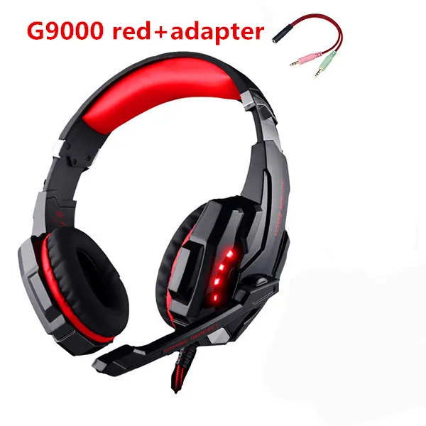 G9000 red adapter KOTION EACH G2000 игровая гарнитура, стерео наушники, проводные наушники с микрофоном, светодиодный светильник, наушники для ПК, геймеров, Xbox PS4 - Цвет: G9000 red adapter