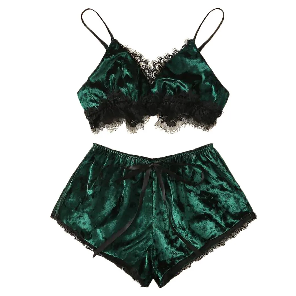 Fashion pyjama Women Sexy Eyelash Lace Lingerie Velvet Pajamas Set Babydoll Bowknot Sleepwear sexy lingerie pijama mujer NEW | Женская