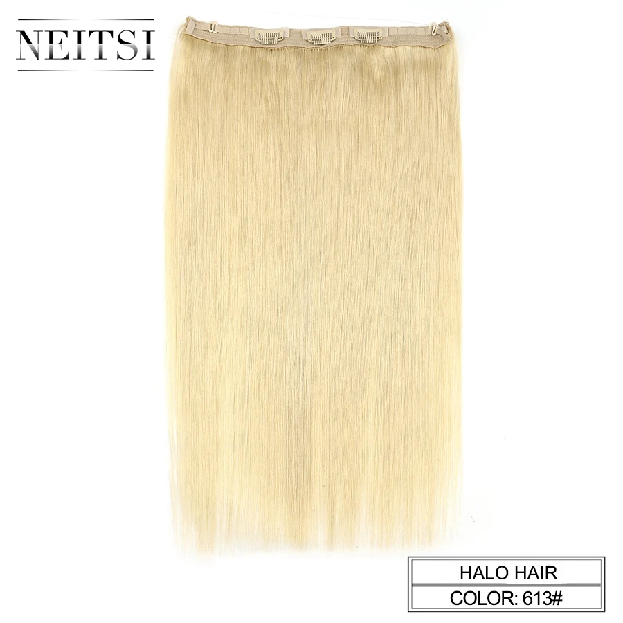 Прямые волосы Neitsi Halo, 20 дюймов, 100 г, Remy, двойные волосы, невидимая проволока, человеческие волосы для наращивания на заколках - Цвет: #613