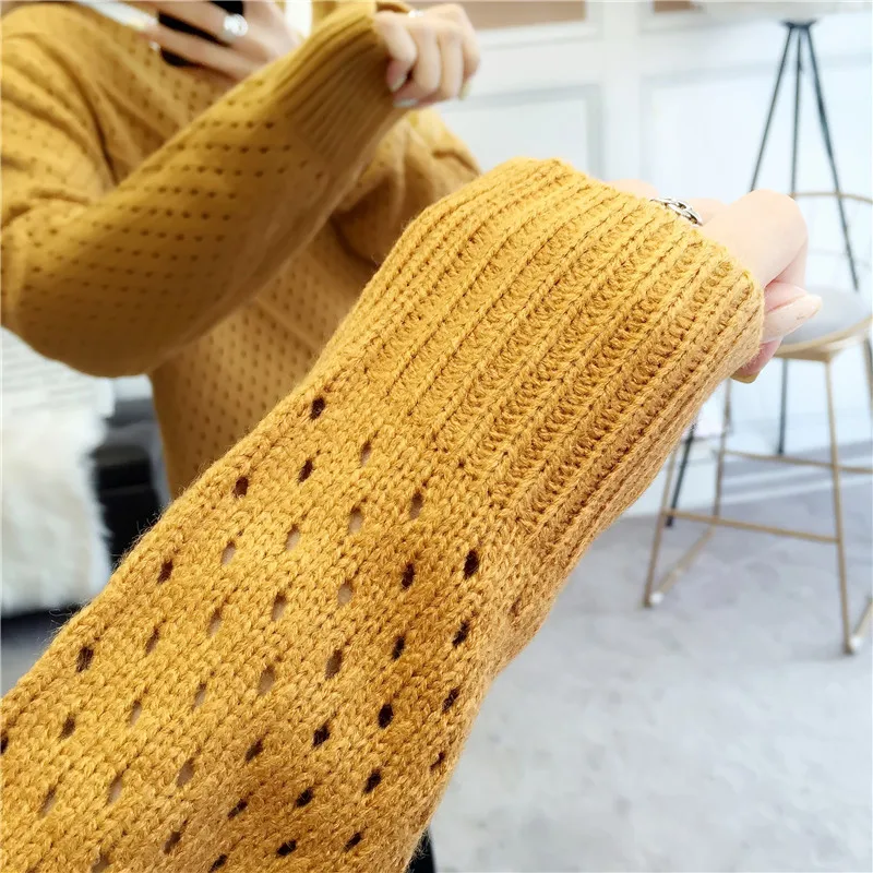 Yellow Women's Knitted Sweater Spring Autumn Thin Striped Harajuku Fashion Hollow Slim Stretch Clothing Female Casual Style Tops | Женская