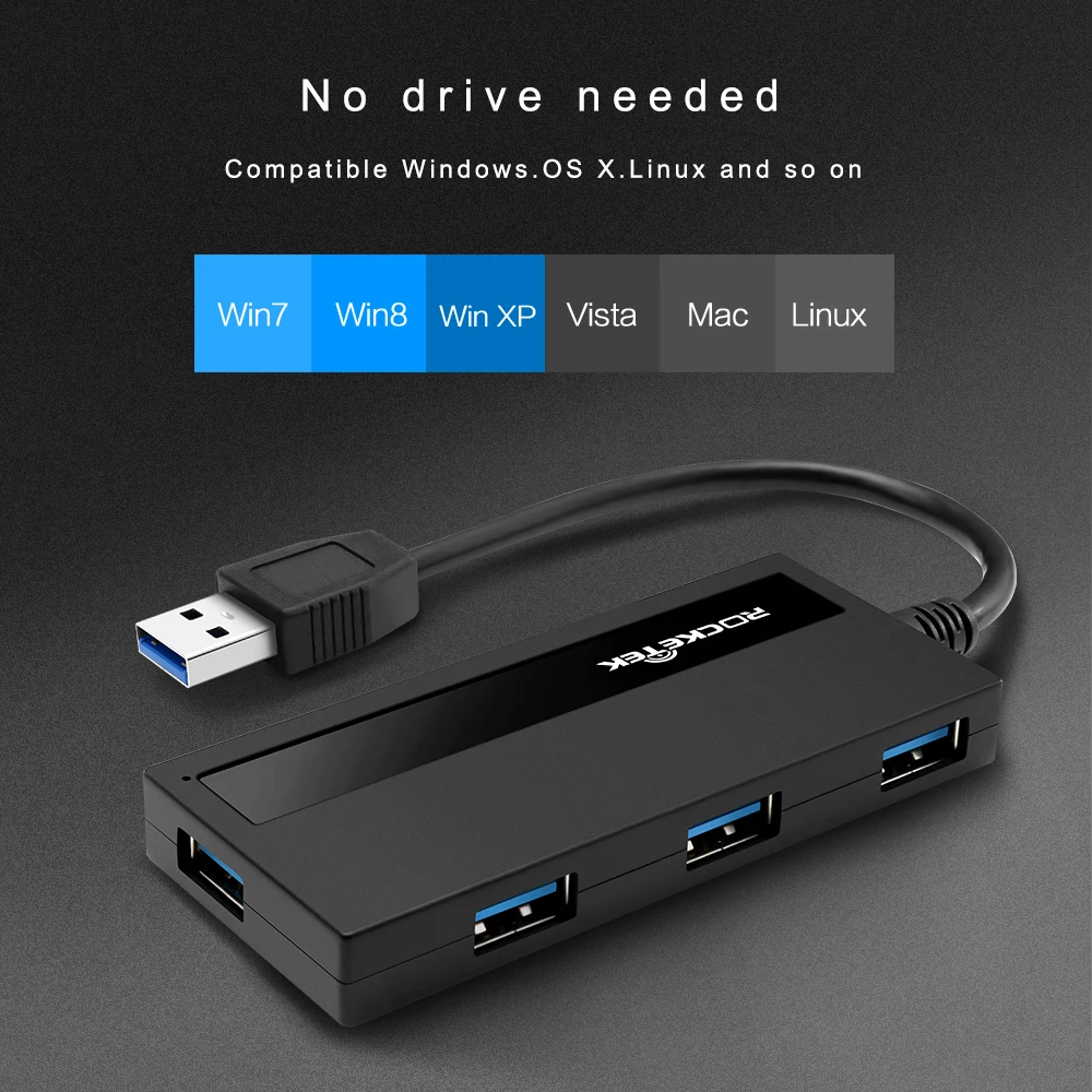 Rocketek usb 3,0 концентратор 4 порта адаптер сплиттер DC интерфейс питания Для iMac MacBook Air usb3.0 ПК компьютер ноутбук аксессуары