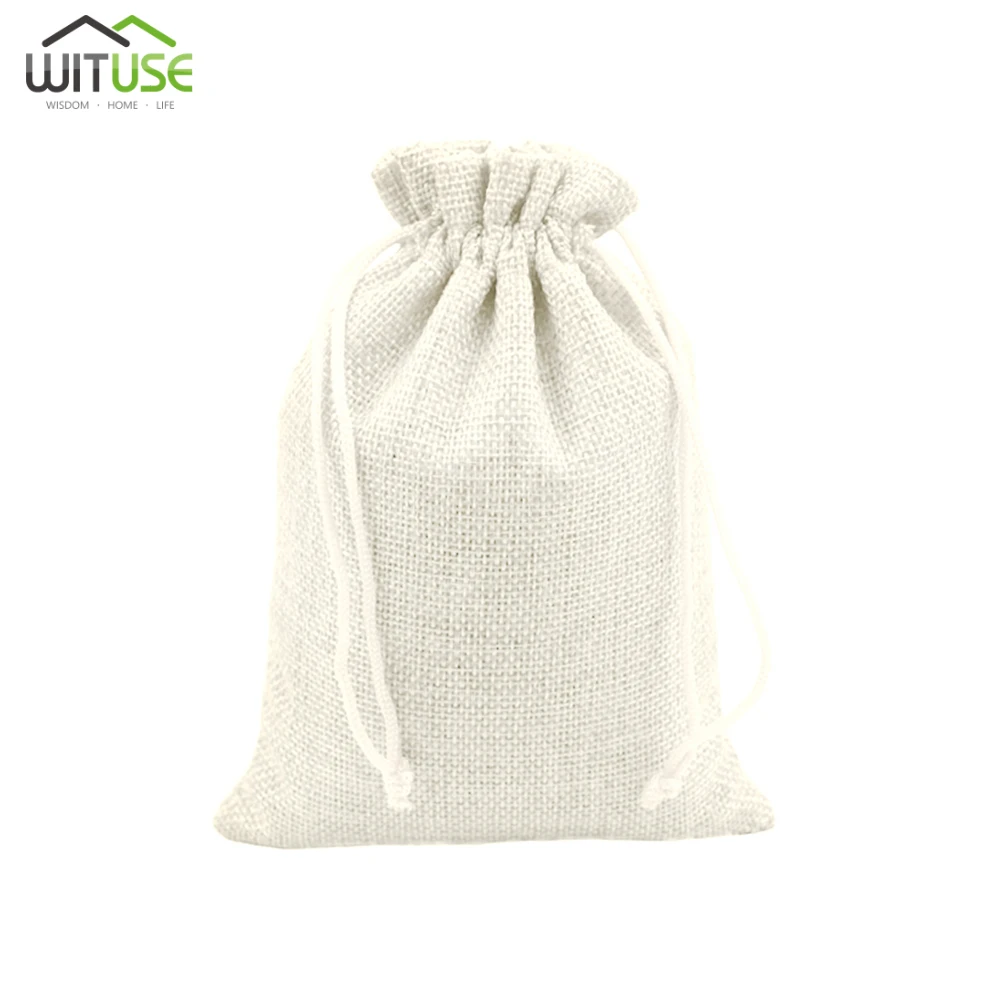 Rice white Хит, 10 шт., льняная Джутовая сумка на шнурке, ручная работа, мешковина, Hessian, Подарочная сумка для упаковки, подарок, Свадебная вечеринка, рождественские сумки для конфет - Цвет: Rice white