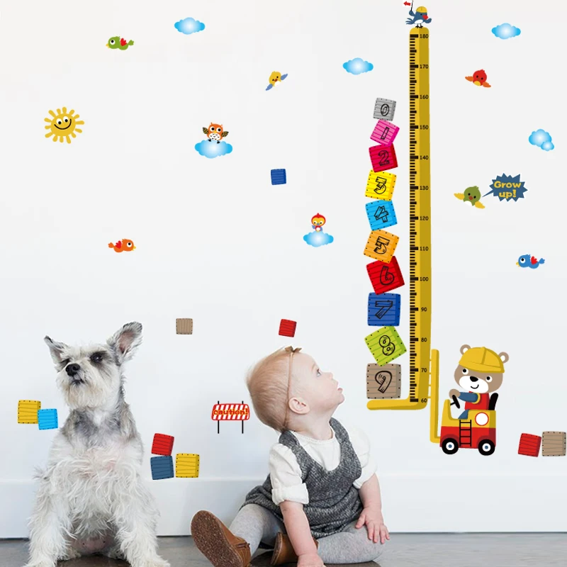 [Fundecoration] животные бульдозер дети высота наклейки для детской комнаты мальчиков