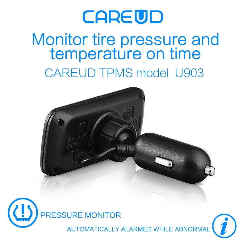 Фото CAREUD U903 автомобильная беспроводная TPMS система контроля давления в шинах с 4 внутренними сменными датчиками батареи жк-дисплей №4