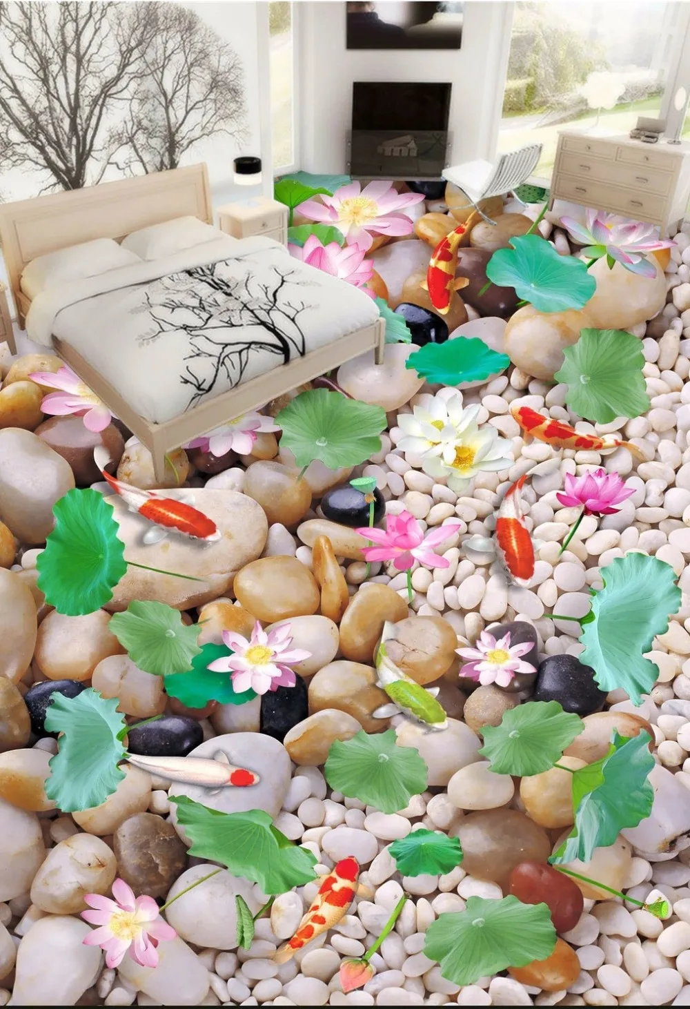 

Free Shipping Pebble 3D Chinese wind floor wear non-silp waterprof living room study lobby bar flooring wallpaper mural