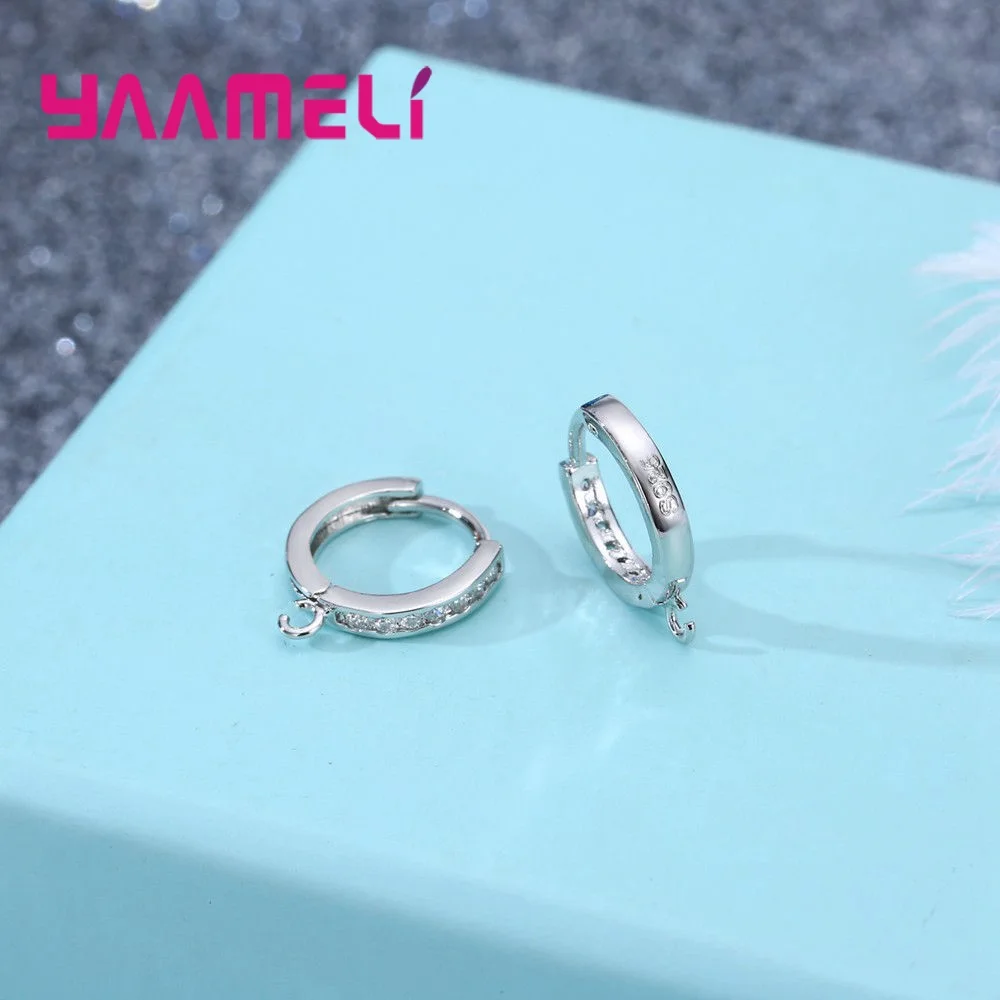 

Shiny Full White AAA+ Crystal 925 Silver Hoop Earring For Female Party Wedding Bridal Accessories Top Quality