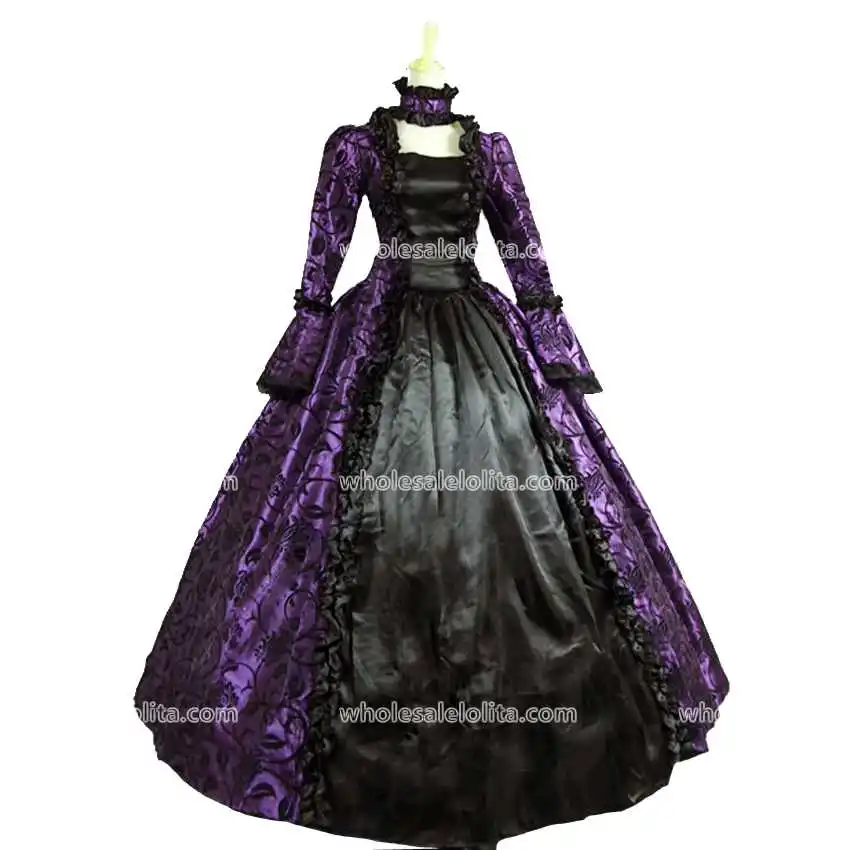 Wholesalelolita Top Sale 18th Century Purple Print and Black Style Marie Antoinette Gothic Ball Gown Club Dress | Тематическая
