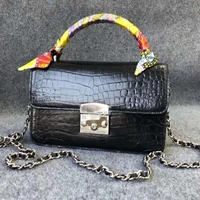 ladies elegant genuine alligator leather handbag fashion chain shoulder strap genuine leather crossbody handbag ubej0014