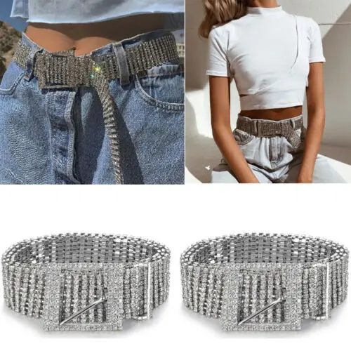 Женский ремень стразы широкий блестящий пояс с металлическими