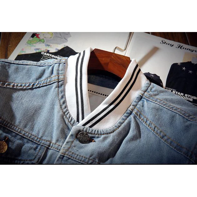 Куртка мужская джинсовая модная повседневная Бомбер бейсбольная одежда пилот из