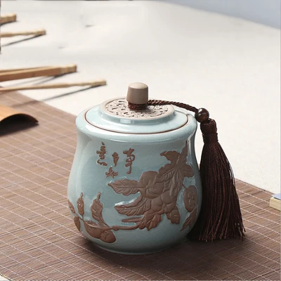 Lotus geyao Ge печи изысканный керамики специй Соус jar Чай коробка Чай угги фарфор конфеты jar-керамическая герметичный резервуар Чай caddy - Цвет: F