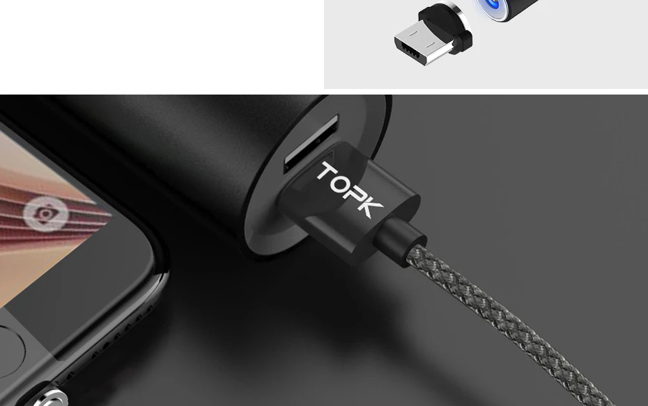 TOPK AM17 1 M Магнитный зарядный кабель, Тип usb C кабель магнит Зарядное устройство для iPhone XR XS Max samsung huawei XiaoMi Redmi note 7