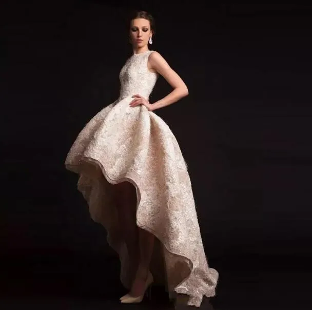 Привет Низкий Вечерние Платье Складки опухшие аппликации Vestido Longo Саудовская
