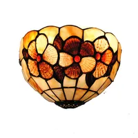 8" European Classic Flowers Pattern Stained Glass Wall Light Vintage Shell Lampshade Indoor Corridor Balcony Wall Sconces WL323