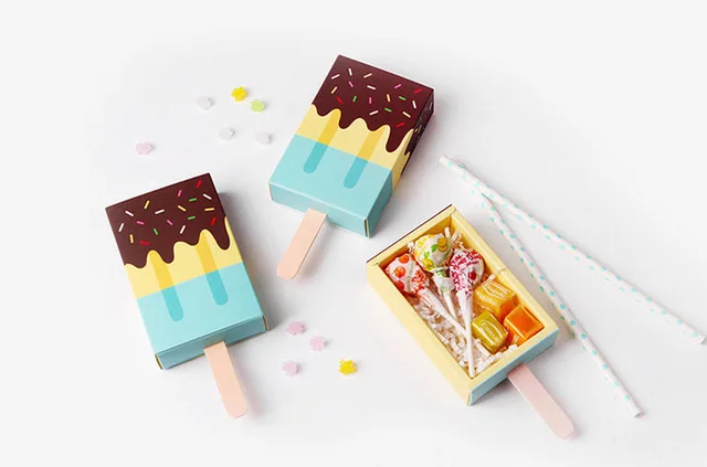 

200pcs cute Ice cream Paper Boxes Wedding Candy Packaging Boxes Biscuit Cookie Chocolate Macaron Gift Boxes