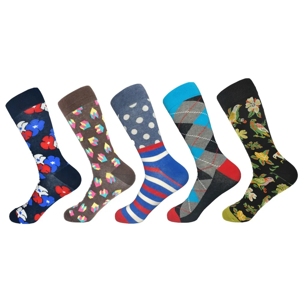 Men socks Мужские носки, настоящие Calcetines Hombre,, мужские забавные цветные носки для расчесывания, упаковка в сеточку, повседневная, для счастливой свадьбы(5 пар/лот - Цвет: Men socks