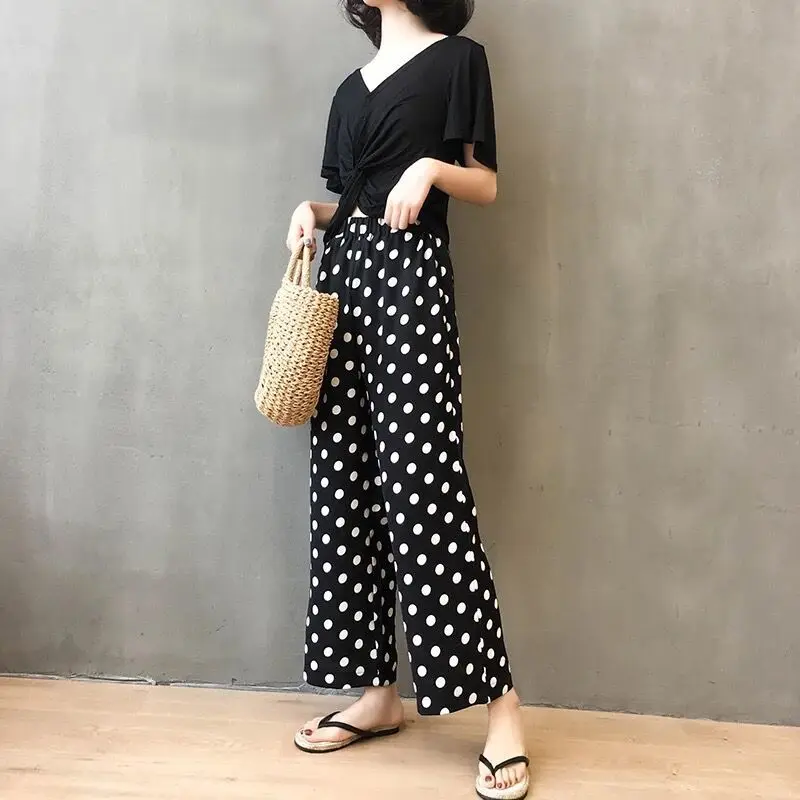 Женские шаровары с широкими штанинами повседневные черные расклешенные брюки