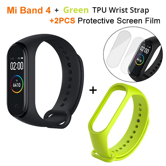 films n Green strap Новейший Xiaomi mi-браслет 4 Smart mi Band 4, фитнес-браслет с частотой сердечных сокращений 135 мАч, цветной экран, Bluetooth 5,0 - Цвет: films n Green strap