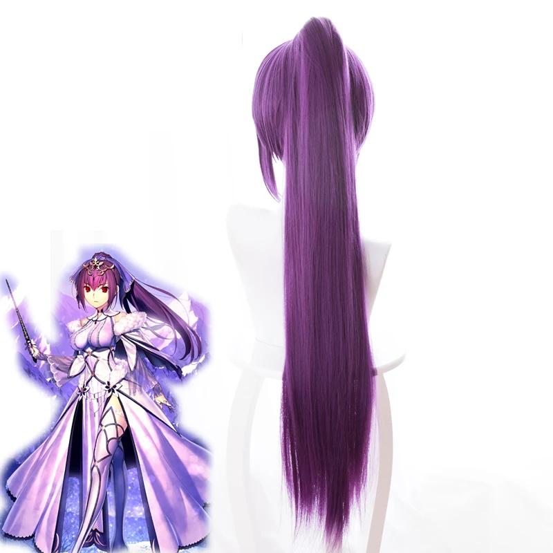 

Fate Grand Order Wig Purple Hair Scathach Cosplay 80cm Long Straight Purple Pigtail Synthetic Hair Halloween