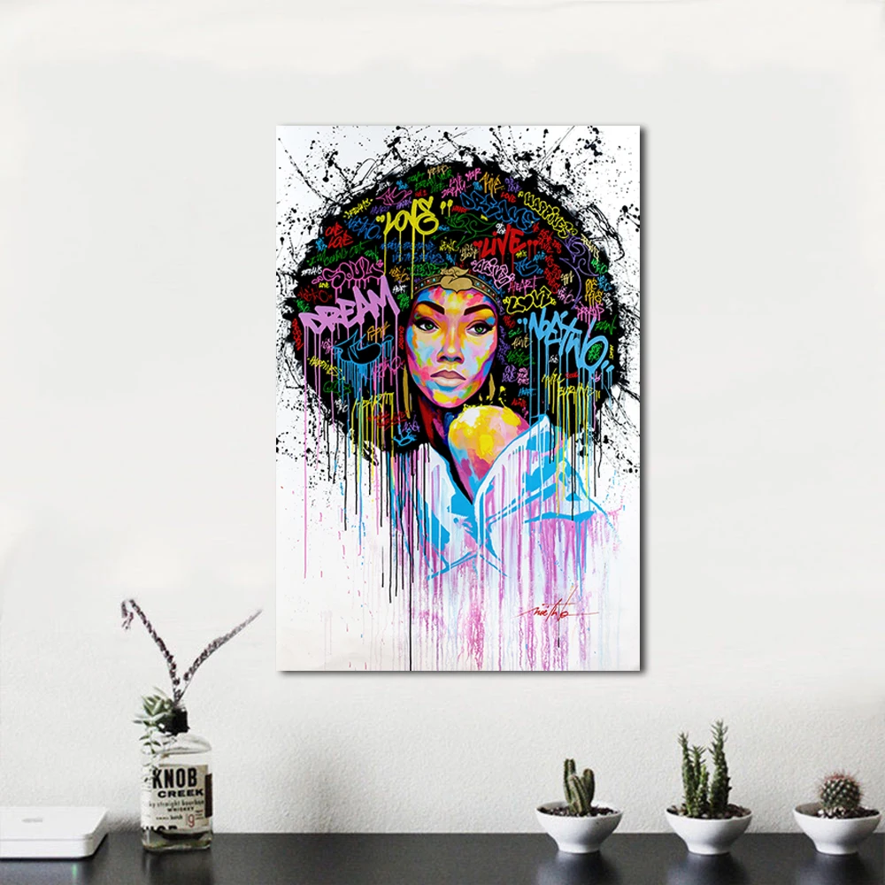 

HDARTISAN Wall Art Canvas Picture Figure Paintings Graffiti Girl Portrait for Living Room Home Decor No Frame