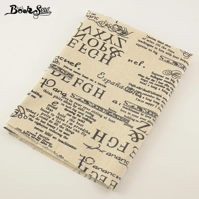 Тканевая бежевая хлопковая льняная ткань с надписью дизайн швейный материал Tissu