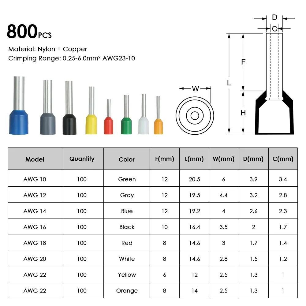 

Professional multi tool Cable Wire Crimper Crimping Pliers Ferrule Crimpers+ 800Pcs End Crimp Terminal Electrical Wire Connector