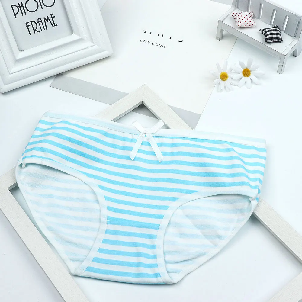 Женские трусики в мелкую полоску темно синего цвета милое нижнее белье с бантом