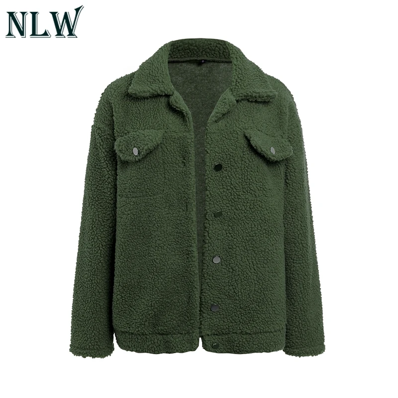Зеленый NLW Shaggy Teddy однотонное зимнее пальто куртки повседневные пальто из искусственного меха куртки модные женские пальто - Цвет: Зеленый