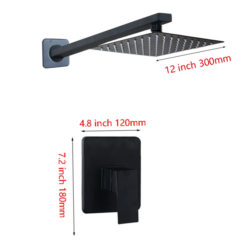 12 Inch Shower Set JIENI светодиодный 8 12 16 дюймов черный Рисунок настенное крепление из меди дождевой воды Ванная комната ультратонкая квадратная душевая головка ручная насадка для душа кран - Цвет: 12 Inch Shower Set