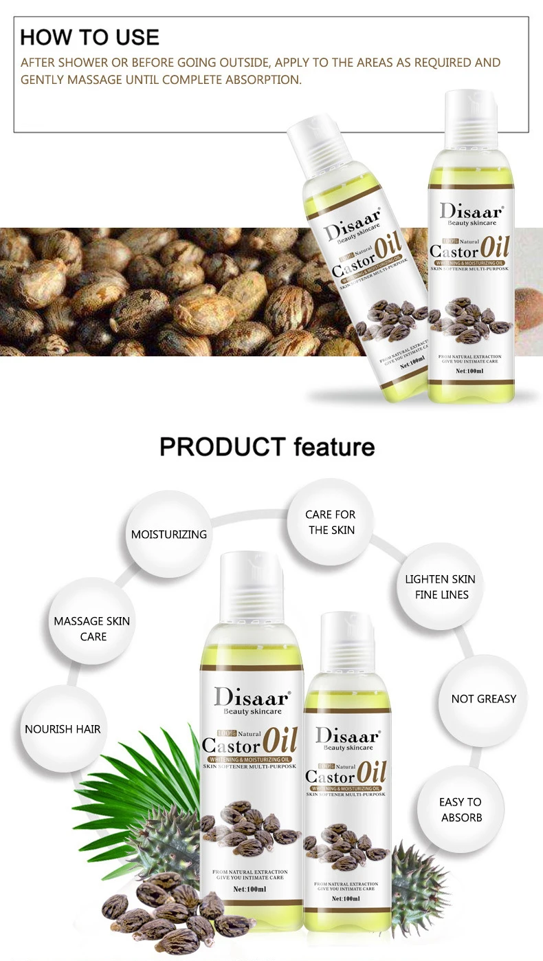 Body Oil Moisturizer 100ml Organic Castor Oil Body Emollient Oil for Body Relaxation Essential Oil Mixing Massage TSLM1