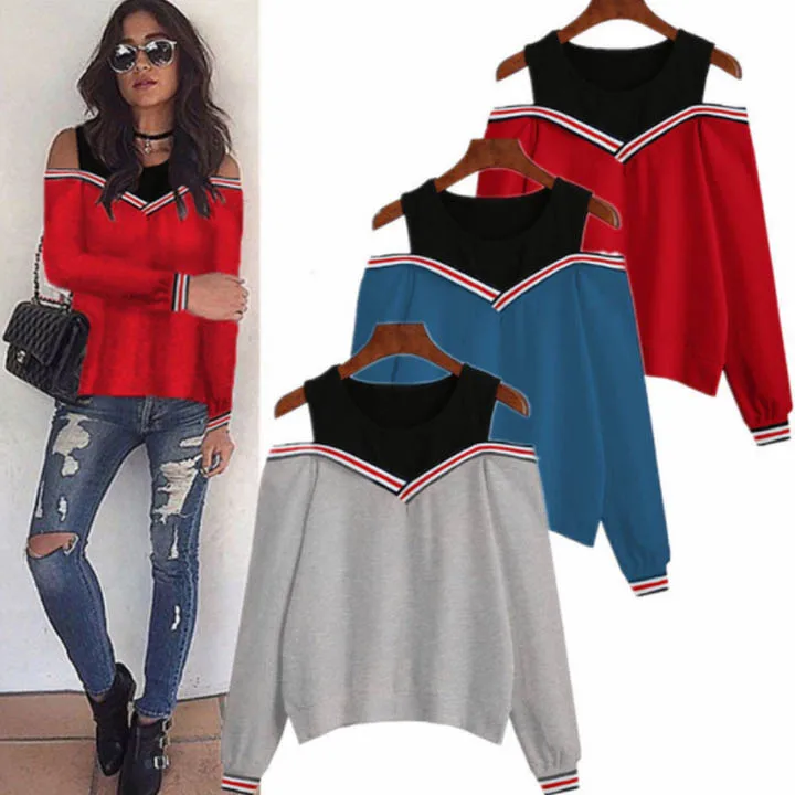 FLD162 с открытыми плечами поддельные из двух частей Уличная пуловер Толстовка Kpop