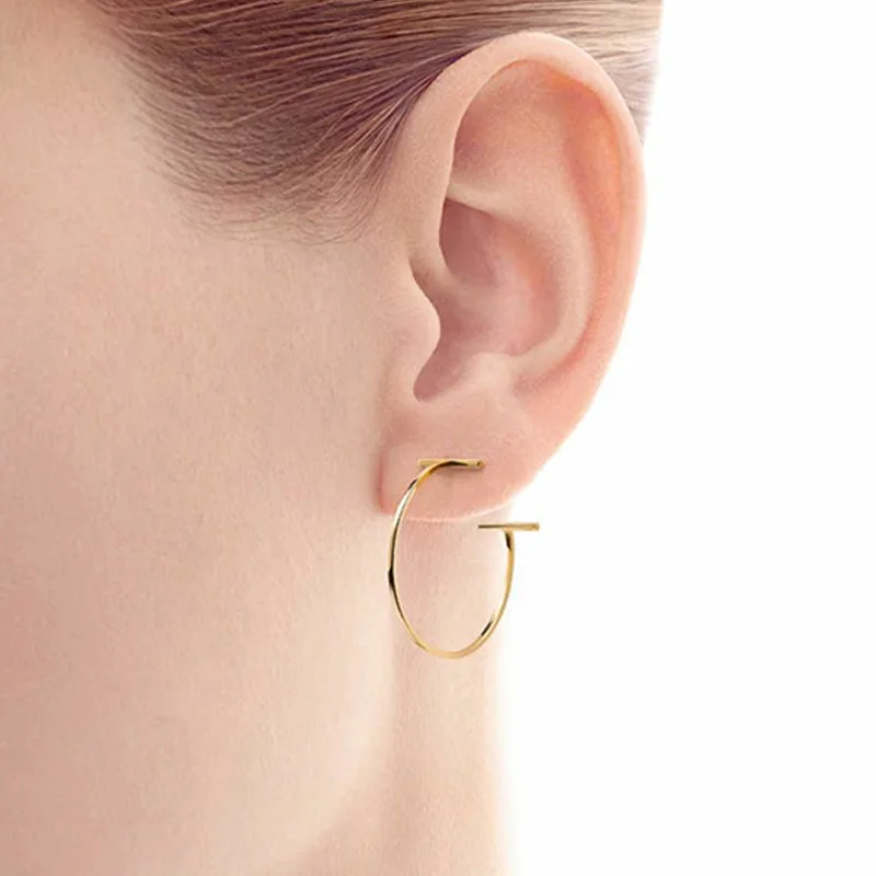 Серьги-гвоздики женские геометрической формы простые круглые золотистые