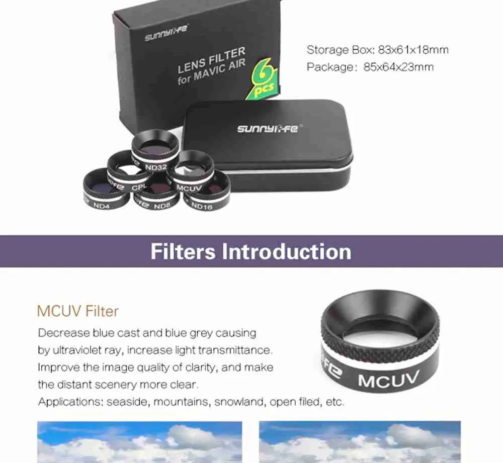 UV CPL ND4 ND8 ND16 ND32 фильтр объектива для DJI MAVIC камера воздушного дрона круговой поляризатор нейтральная плотность фильтр объектива запасные части
