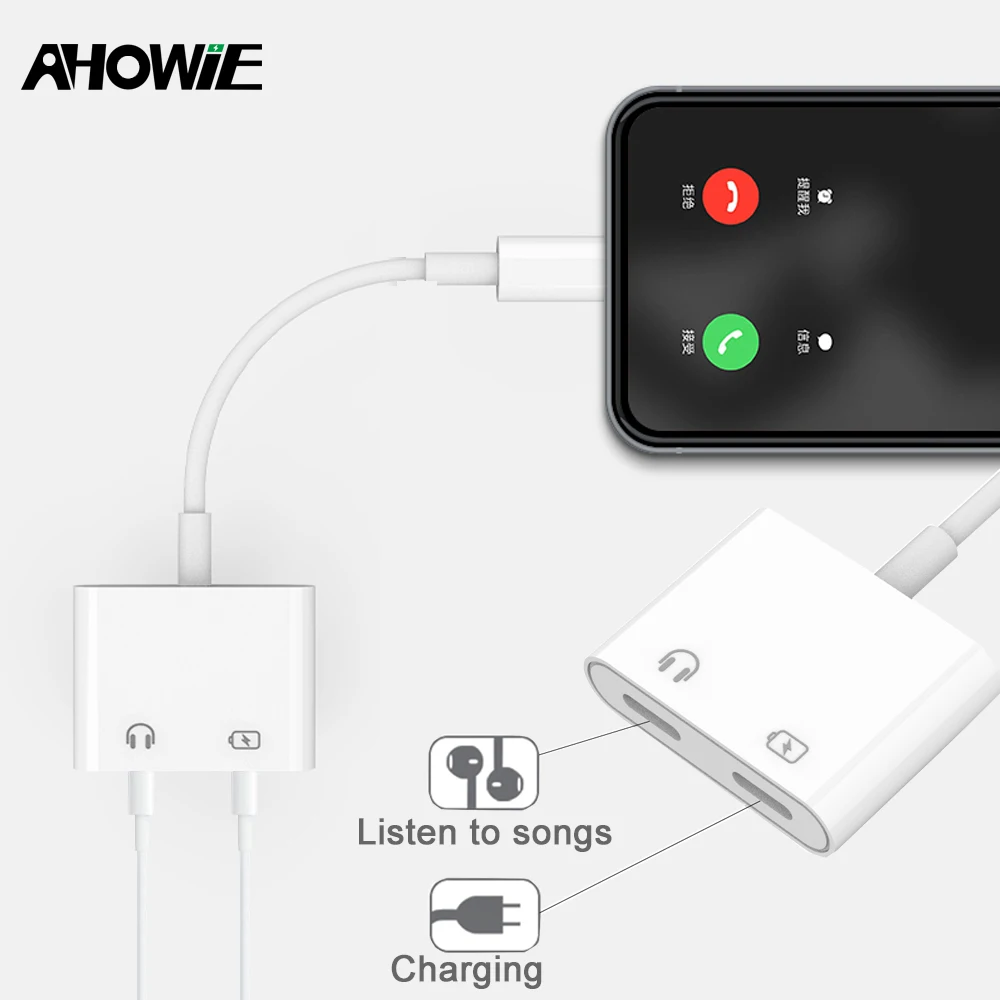 Ahowie 3 5 мм адаптер для наушников Iphone 8 8Plu 7 Plus X XR 6 S XS MAX Splitter 2 в 1 Aux разъем Adaptateur