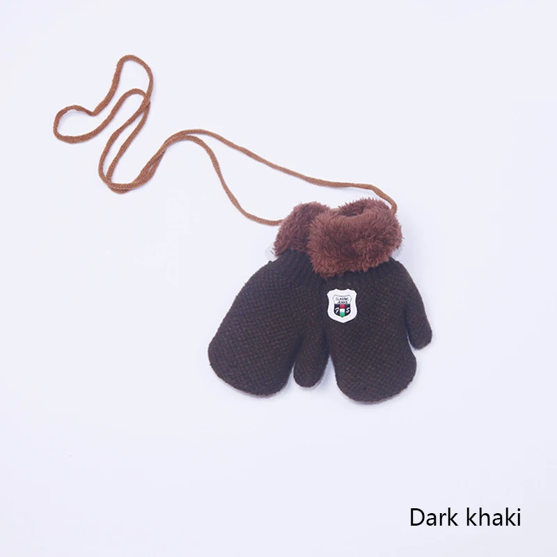REAKIDS/зимние вязаные перчатки для маленьких мальчиков и девочек; теплые перчатки на веревочной веревке; перчатки для детей; зимние теплые перчатки для малышей - Цвет: Dark Khaki