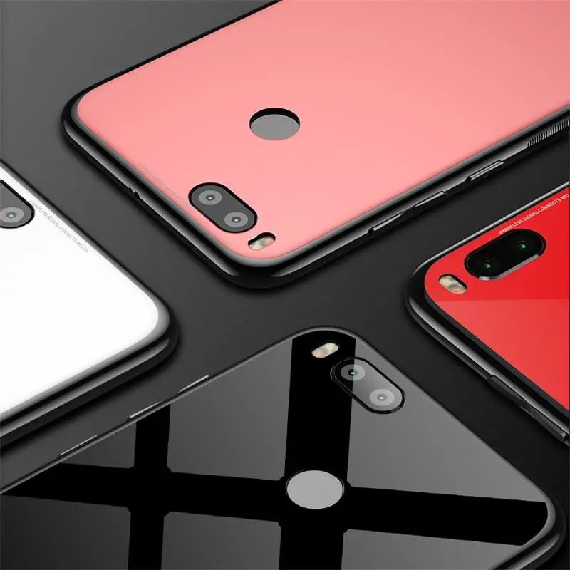 Для Xiaomi mi A1/A2 Lite Стекло случай роскошь силиконовой мягкая рамка + задняя крышка