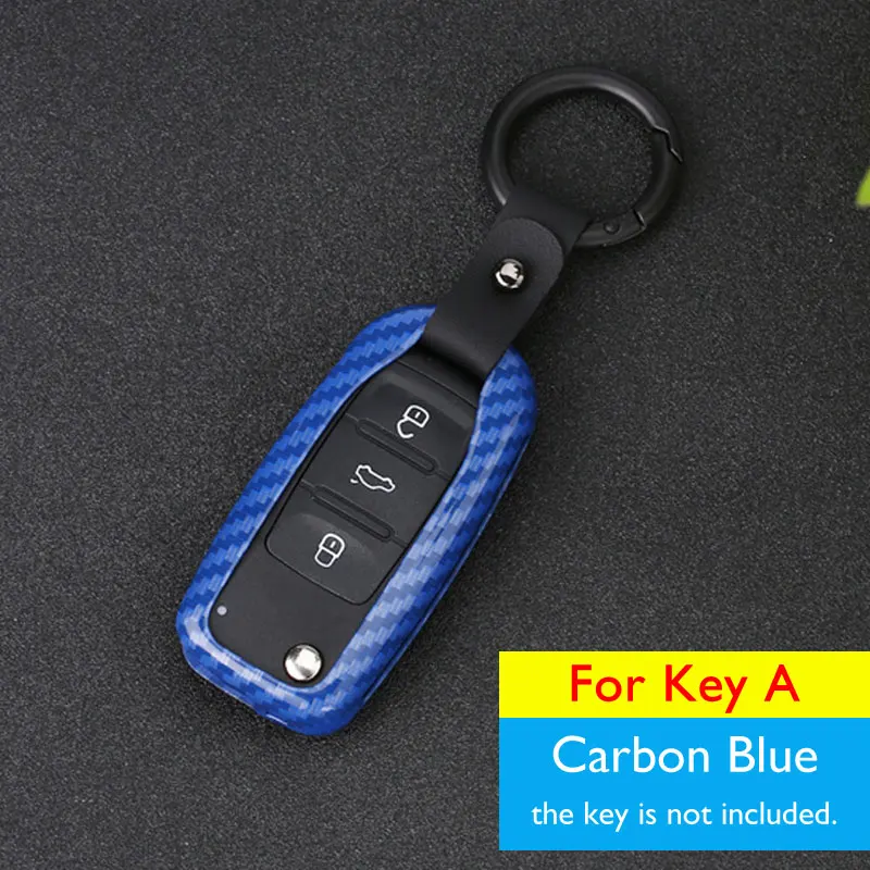 A Carbon Blue Чехол для ключей автомобиля из сплава для VW Volkswagen Golf Passat Polo Skoda Octavia SEAT Ibiza 6J Ateca чехол дистанционного брелока брелок защитная сумка - Название цвета: A Carbon Blue