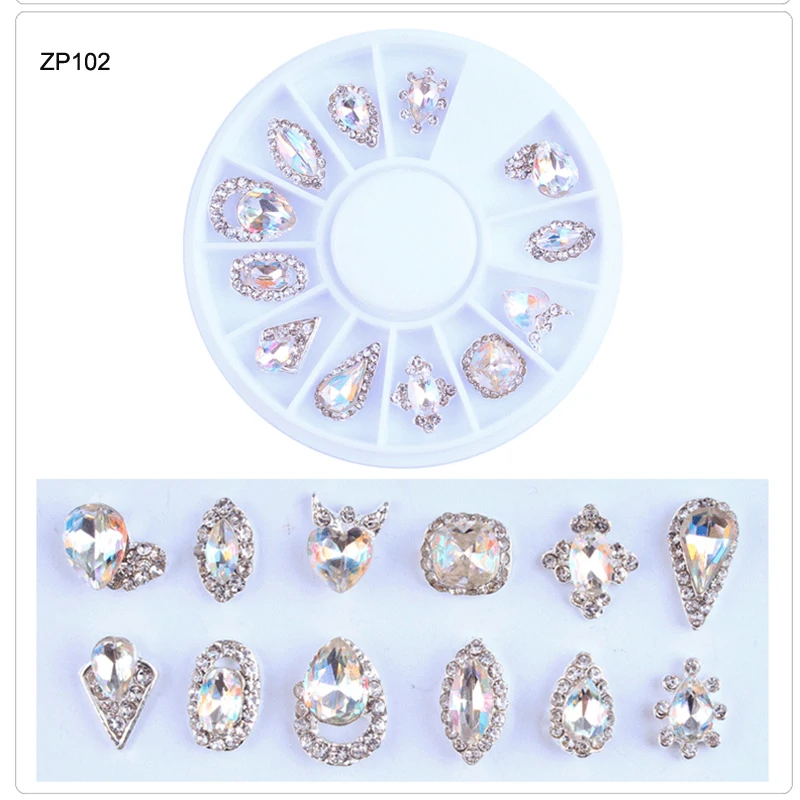 

1box Nail Rhinestones 12 Designs 3D Nail Art Charms Stones Glitter Wheel Rhinestone Crystal AB Nail Jewelry Nail Art Decor Tools