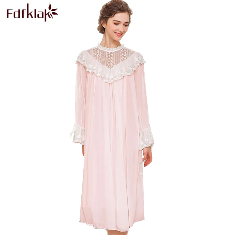 Повседневная Милая Ночная рубашка Fdfklak Женская кружевная ночная с длинным