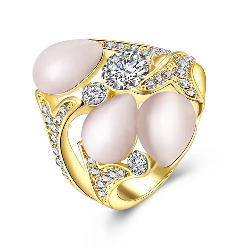 Модные роскошные розового золота кольцо женский 3 шт. полудрагоценные камни