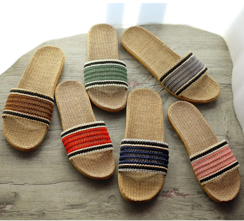 Летние женские домашние тапочки; коллекция года; парная обувь; льняные тапочки унисекс для влюбленных; легкие льняные шлепанцы; новое поступление
