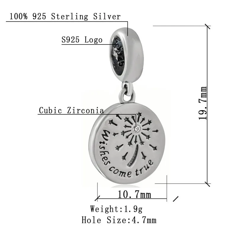 Подлинная подвеска в виде фейерверка с желаниями серебряная белым цирконием для