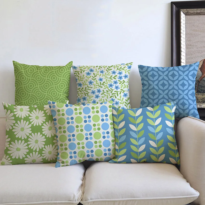 Зеленая пасторальная Цветочная Подушка льняная наволочка декоративные подушки