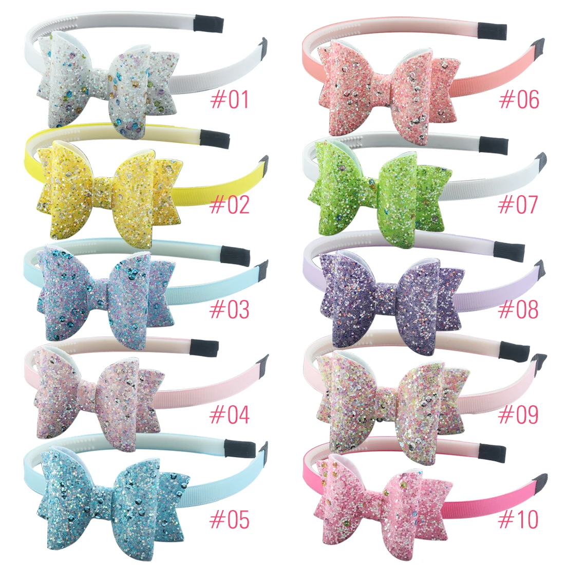 Повязка на голову с бантом для девочек ободок большим и блестящими блестками