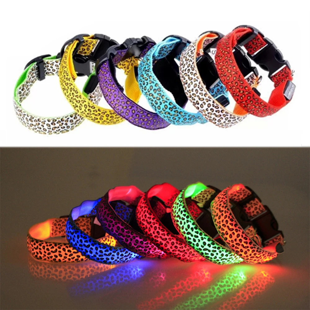 Светодиодный леопардовый Ошейник для собак мигающий в темноте нейлоновый