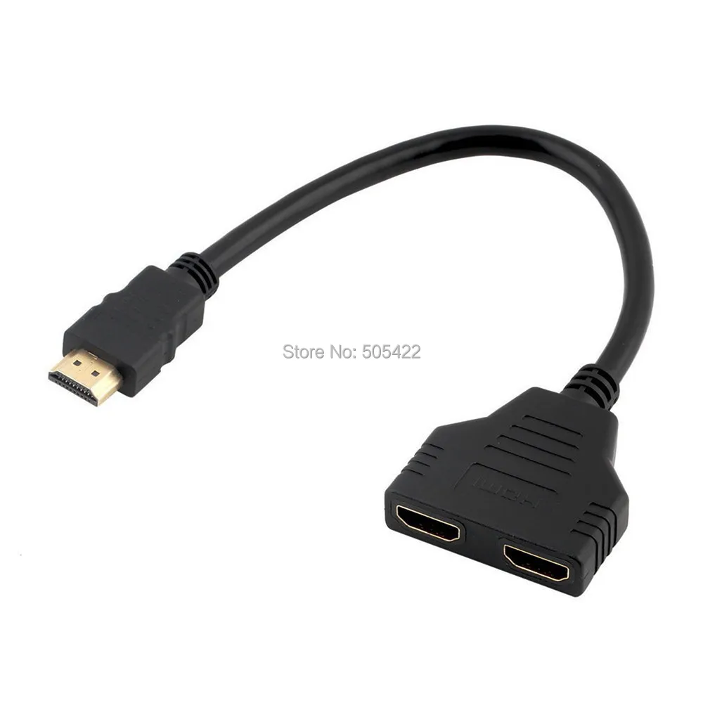 

New 1080P HDMI Port Male to 2 Female 1 In 2 Out Splitter Cable Adapter Converter Home 500pcs/lot