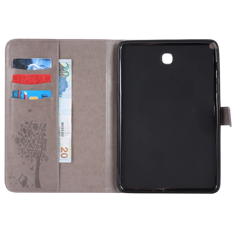 Кошачий деревянный кошелек из тисненой кожи с магнитным клапаном для планшета Samsung Galaxy Tab A 8.0 "SM-T350 T351.