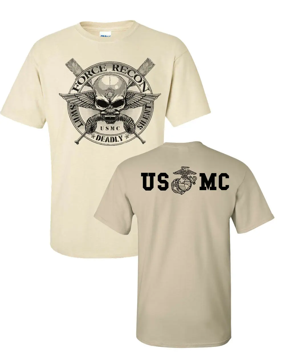 Морской корпус Force Recon USMC спереди и сзади Печать рубашка песочного цвета Мужская