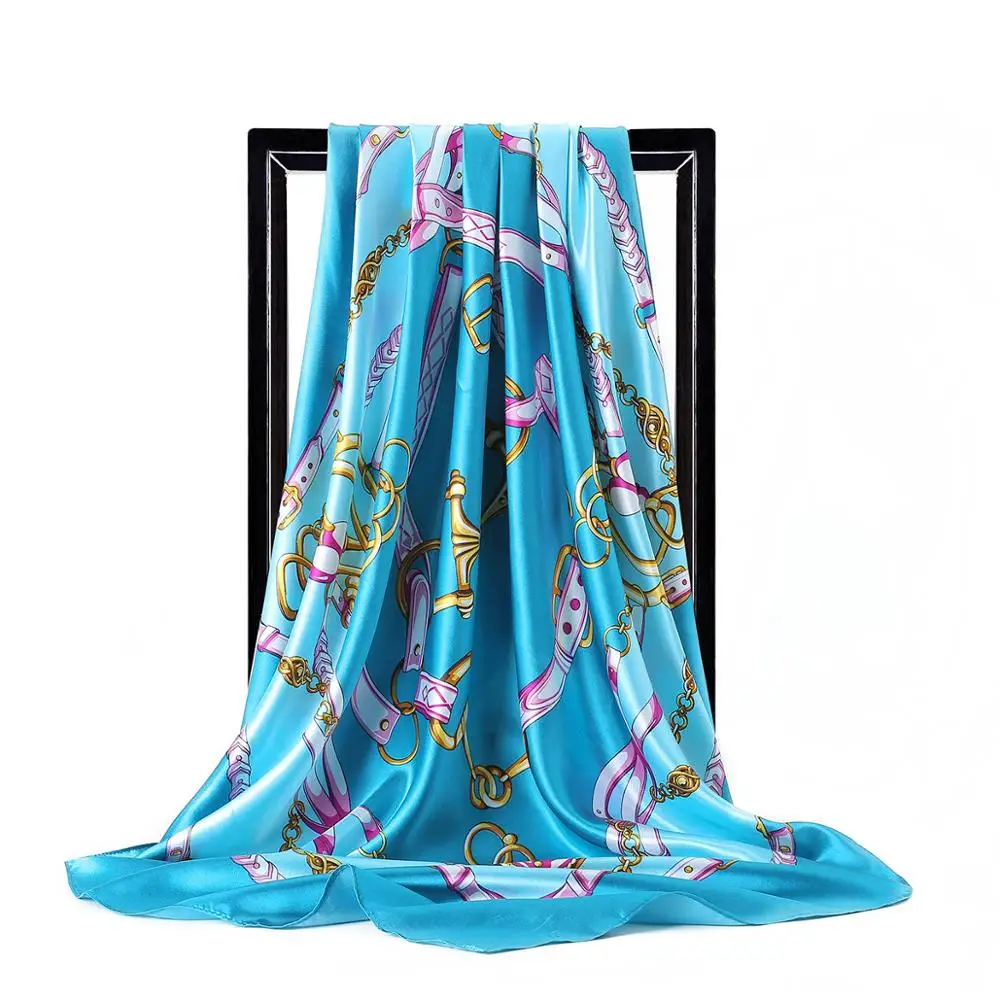 Silk Scarves for Women Print Foulard Satin Square Head Hijab Scarfs For Ladies Luxury Brand Shawls 90*90 Bandana Large Scarf |